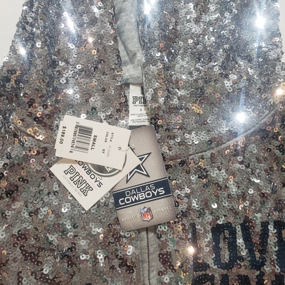 Dallas Cowboys Victoria's Secret Pink Silver Sequin Hoodie Small